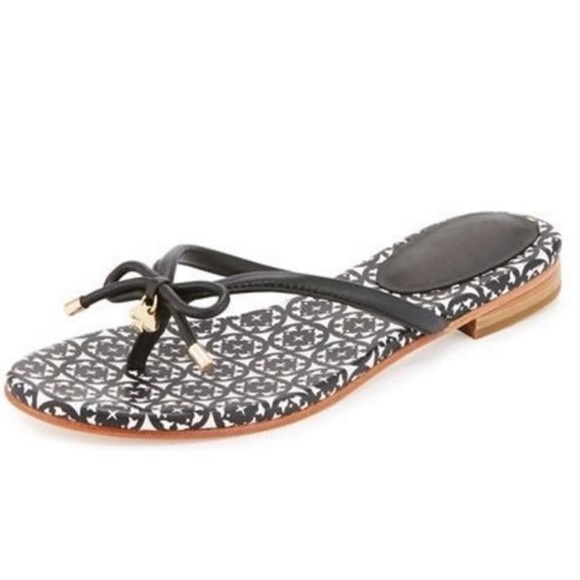 Kate Spade Black and White Mystic Bow Flat Sandals size 6 - Picture 1 of 5